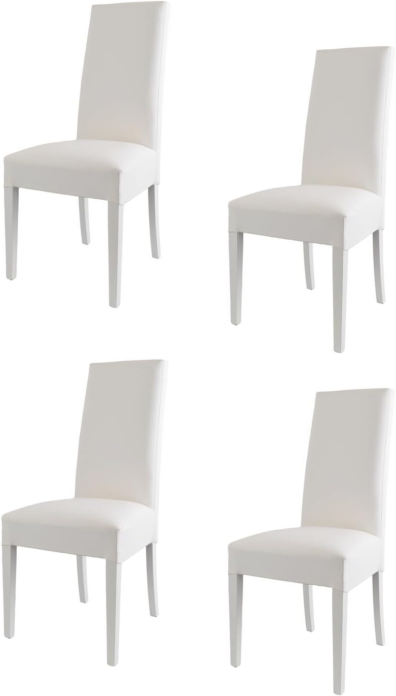 Sedie, robusta struttura in legno di faggio bianco, seduta e schienale rivestiti in pelle artificiale bianco, t m c s
