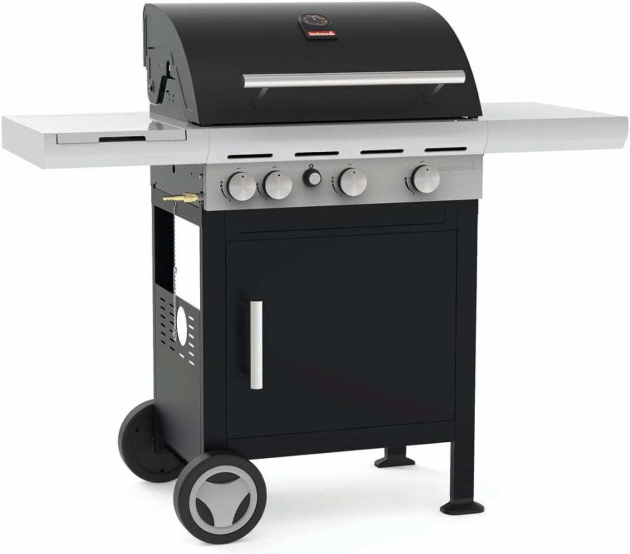 Barbecue a gas, Spring 3212 con tavolino fisso, 3 bruciatori e bruciatori laterali, griglie in ghisa smaltata, barbecook