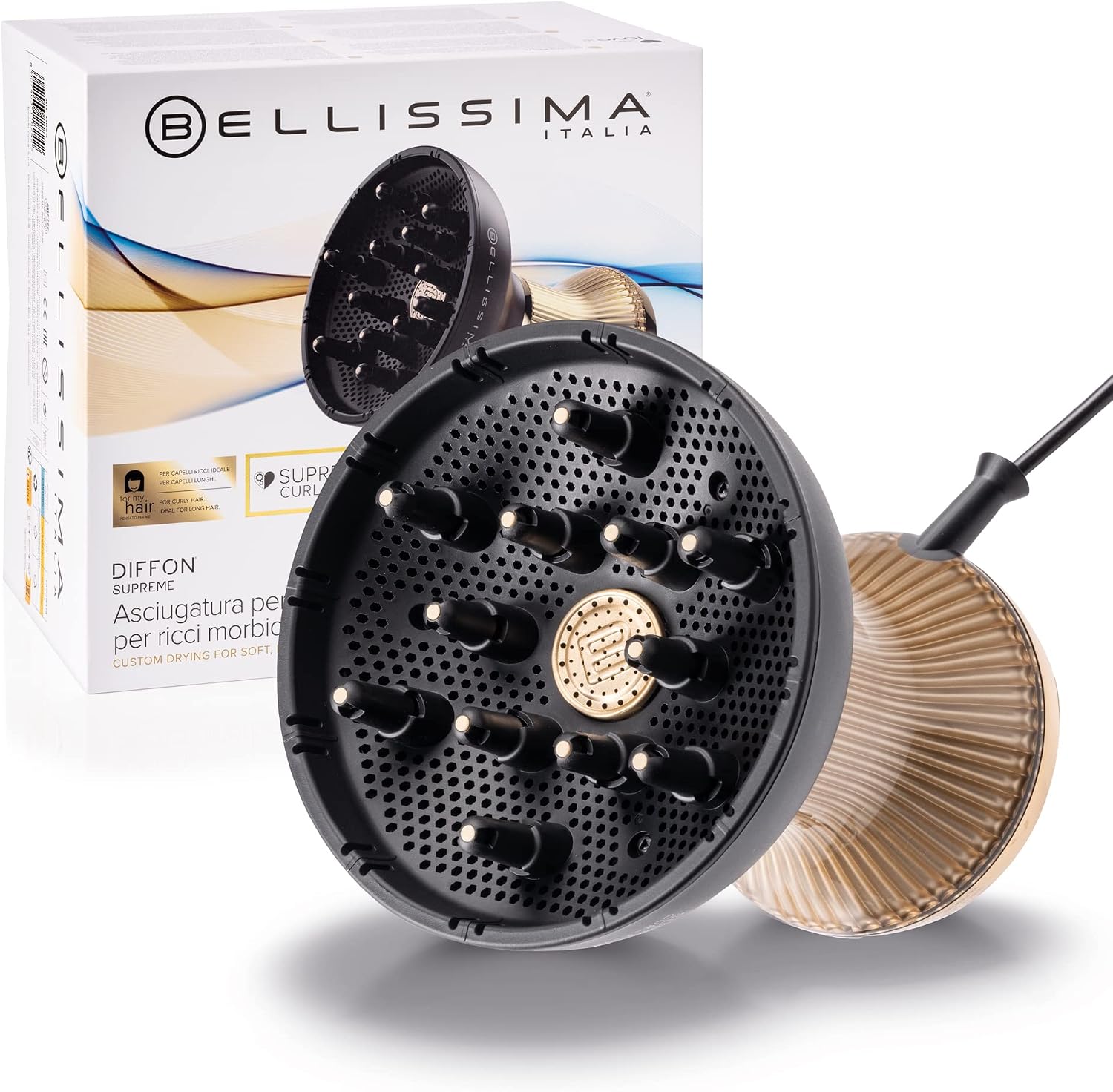 Asciugacapelli, Diffusore XL con 12 Dita, 2 Velocità, 3 Temperature, Imetec Diffon Supreme, Tecnologia Ceramica&Argan Oil, BELLISSIMA
