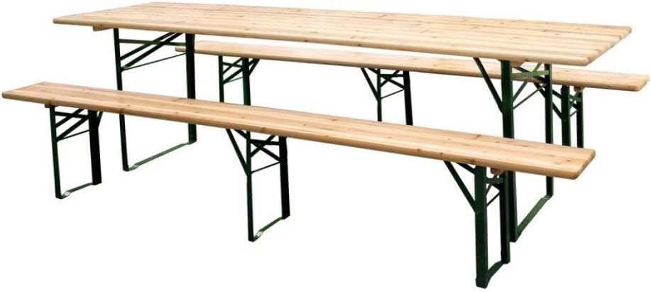 Set mobili da giardino, Ideale per Arredo da Esterno, Tavolo e Panche in Legno e Acciaio, Spessore Legno cm. 2.6, Richiudibile, TATA LINDA