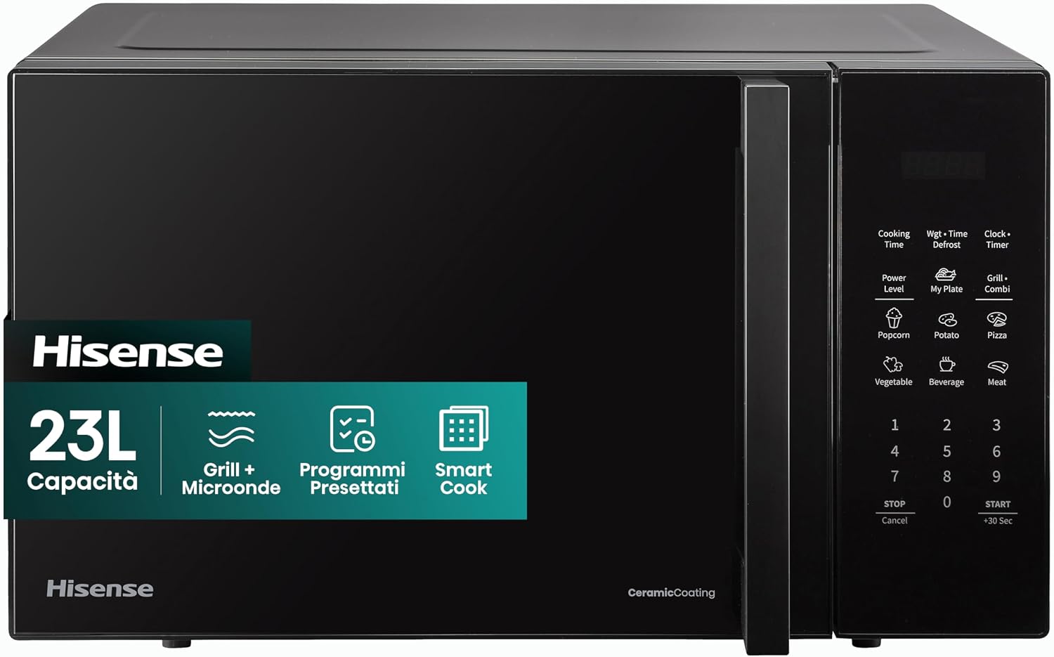 Hisense forno a microonde, Grill Potenza 1000 W, Forno Microonde Elettronico, Display Led con Comandi Touch, Nero