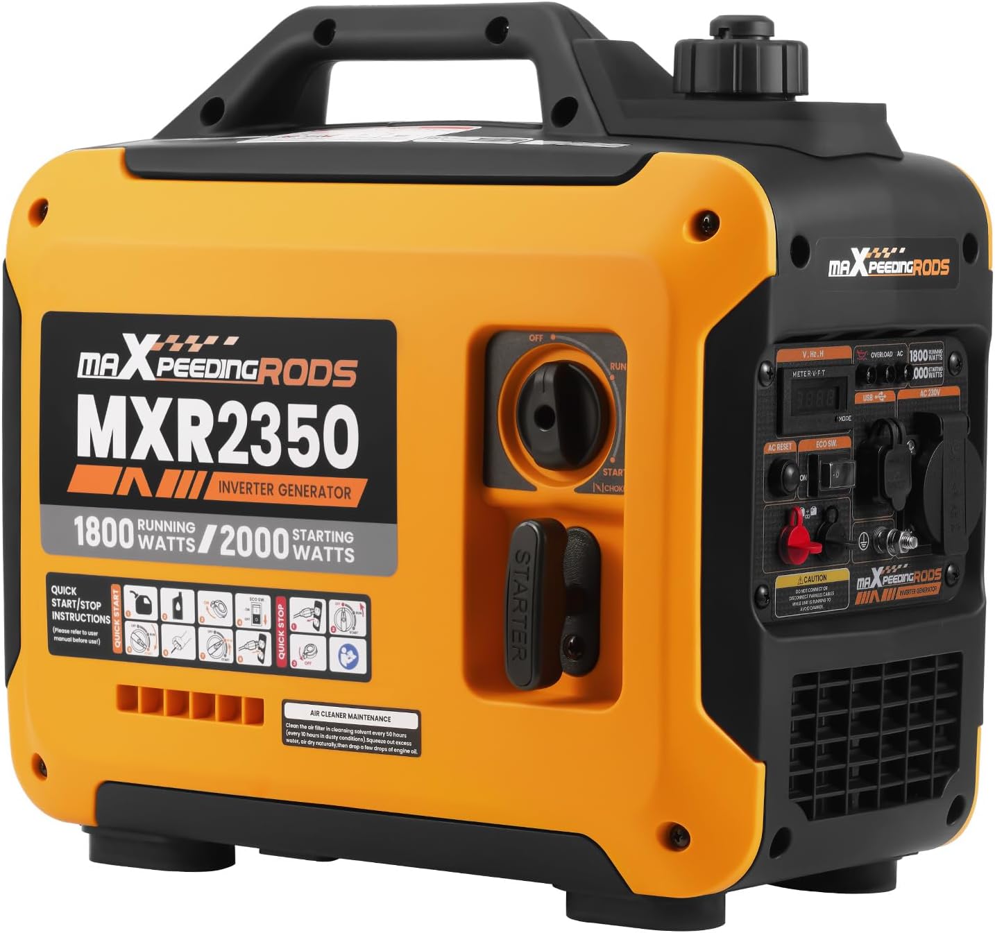 Generatore MXR2350, 2000 W, 4 Tempi, di Corrente Inverter, di Corrente a Benzina, Display Gigitale, Compatto e Leggero, Viaggio RV, maXpeedingrods