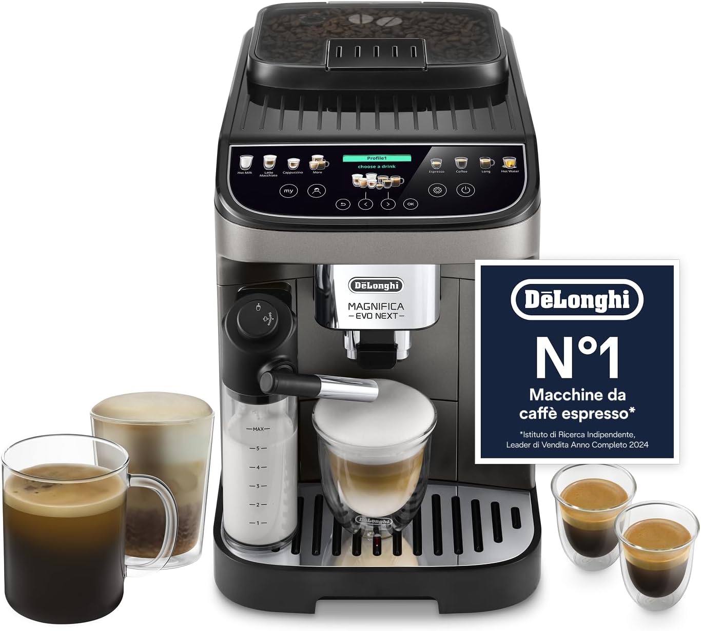 De'Longhi ECAM312 macchina da caffè automatica, LatteCrema Montalatte Automatico, Display Touch a Colori, 13 Bevande in un Solo Tocco
