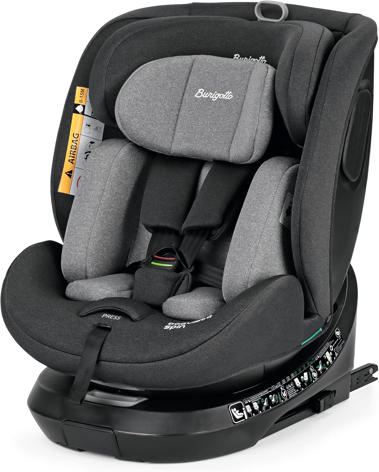 Seggiolini auto R129, BOAVISTA SPIN BLACK & GREY è il seggiolino auto girevole All-In-One omologato i-Size ECE, Burigotto