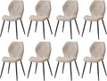 Sedie, da Cucina Nordiche con Gambe in Metallo, da Pranzo Imbottite, Cuscini in Tessuto a Rombi, Beige-R, Set di 8 da Pranzo, GrandCA HOME