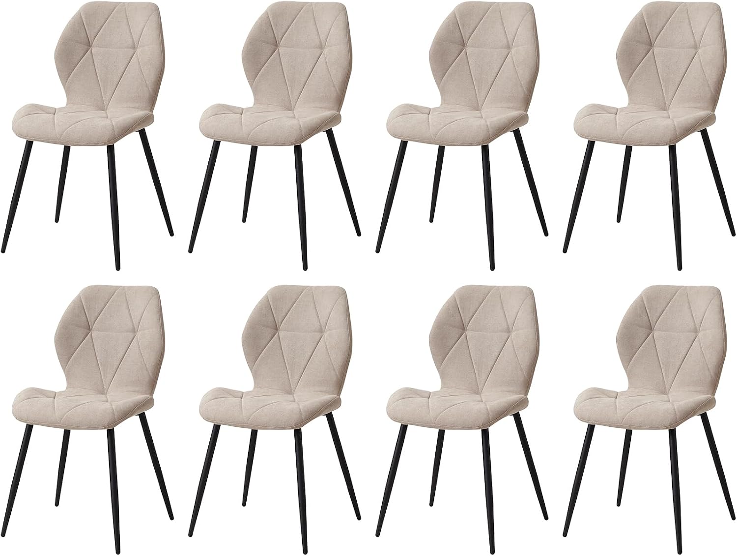 Sedie, da Cucina Nordiche con Gambe in Metallo, da Pranzo Imbottite, Cuscini in Tessuto a Rombi, Beige-R, Set di 8 da Pranzo, GrandCA HOME