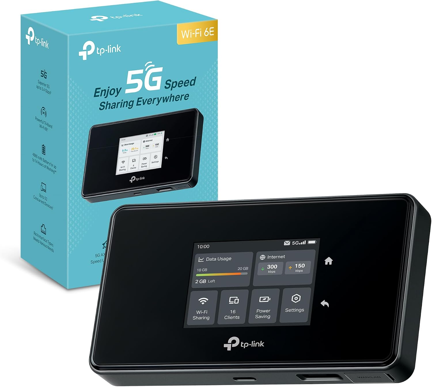 Internet Key AXE3600, Porta WAN, LAN Gigabit, Touchscreen, VPN Wireguard, M8550 Saponetta WiFi 5G, Router 5G, WiFi 6E AXE3600Mbps Tri-Band, TP-Link