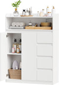 Mobili a terra SBC015W, Mobiletto da Bagno, Soggiorno, 2 Ante e Ripiano Regolabile, 110×80×30 cm, Comò per Bagno, Cucina, Bianco, ANWBROAD