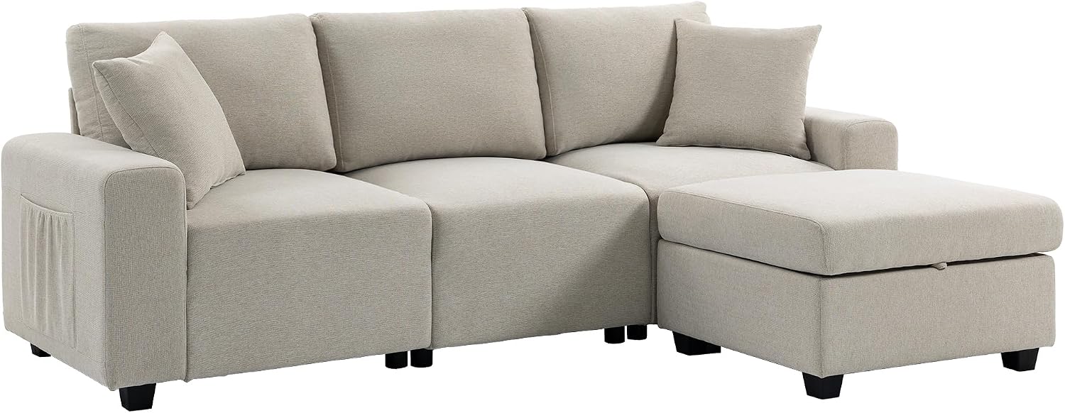 Divano, a L Reversibile per Salotto, Seduta Spessa, Cuscini, Beige, HOMCOM