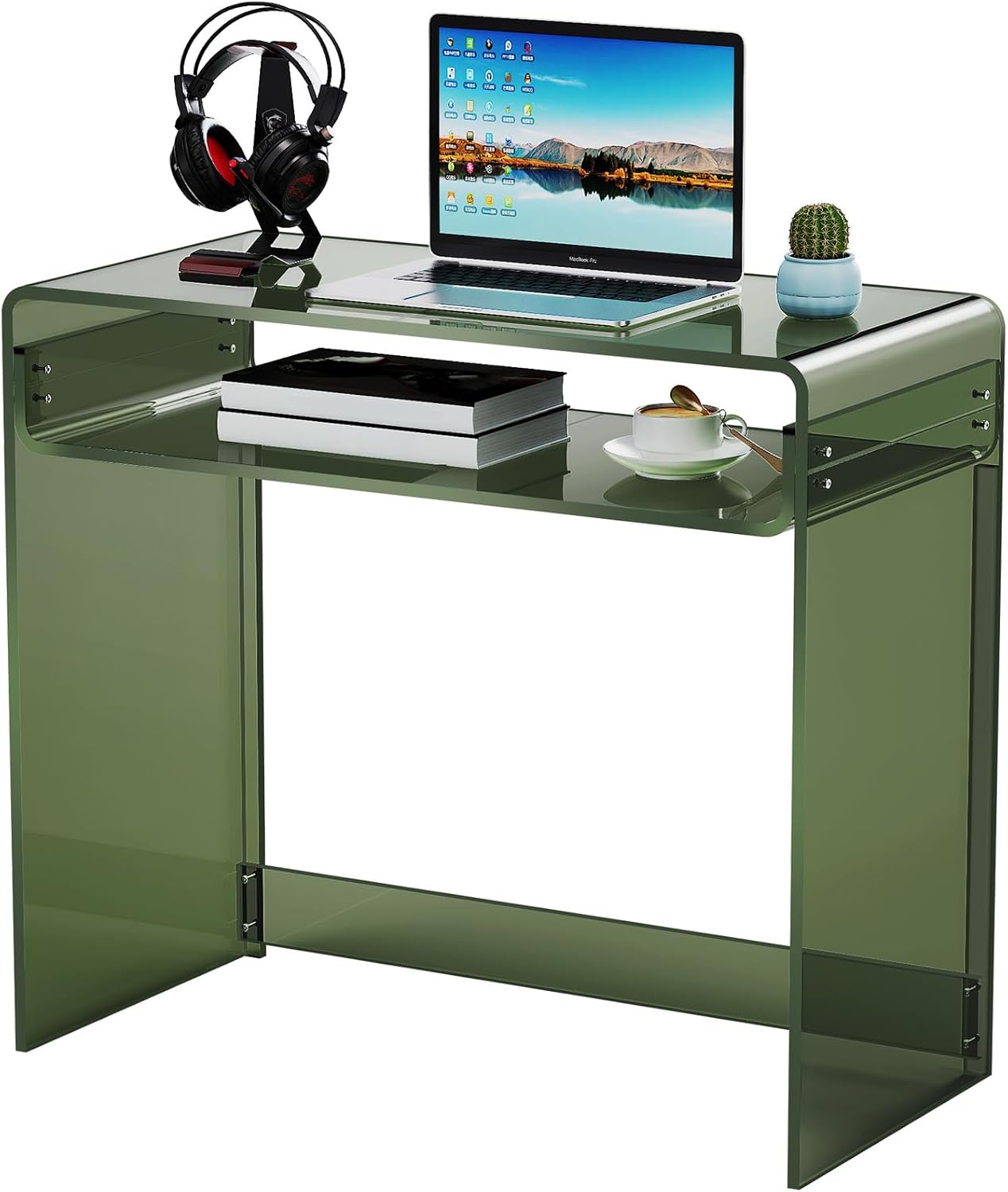 Scrivanie, Tavolino Consolle (Verde), Scrivania in Acrilico per Computer, Tavolo da Studio per Casa e Ufficio, solaround