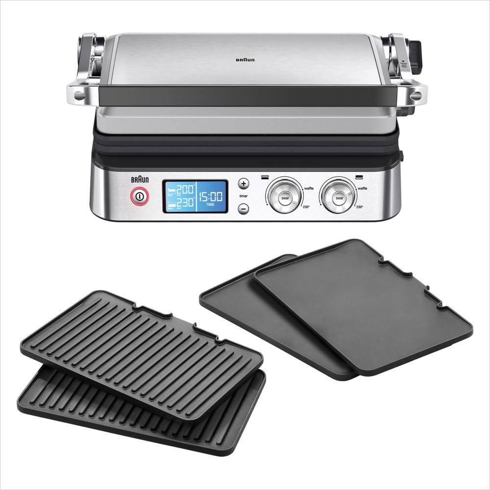 Bistecchiere CG9043, MultiGrill9 Griglia Elettrica a Controllo Elettronico con 2 Termostati Indipendenti, Funzione BOOST, Braun