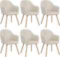 Sedie, Set di 6 per Sala da Pranzo con Schienale Braccioli Poltrona Imbottita Gambe in Legno Seduta in Tessuto Velluto Crema, WOLTU