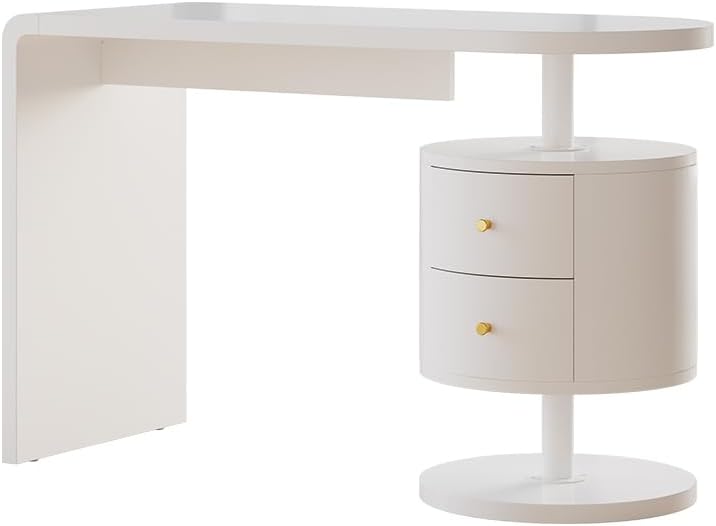 Scrivanie, Bianco lucido, adatto per postazioni di lavoro al computer e applicazioni home office, 120 x 50 cm con 2 cassetti, Scrivania Lara, Vicco