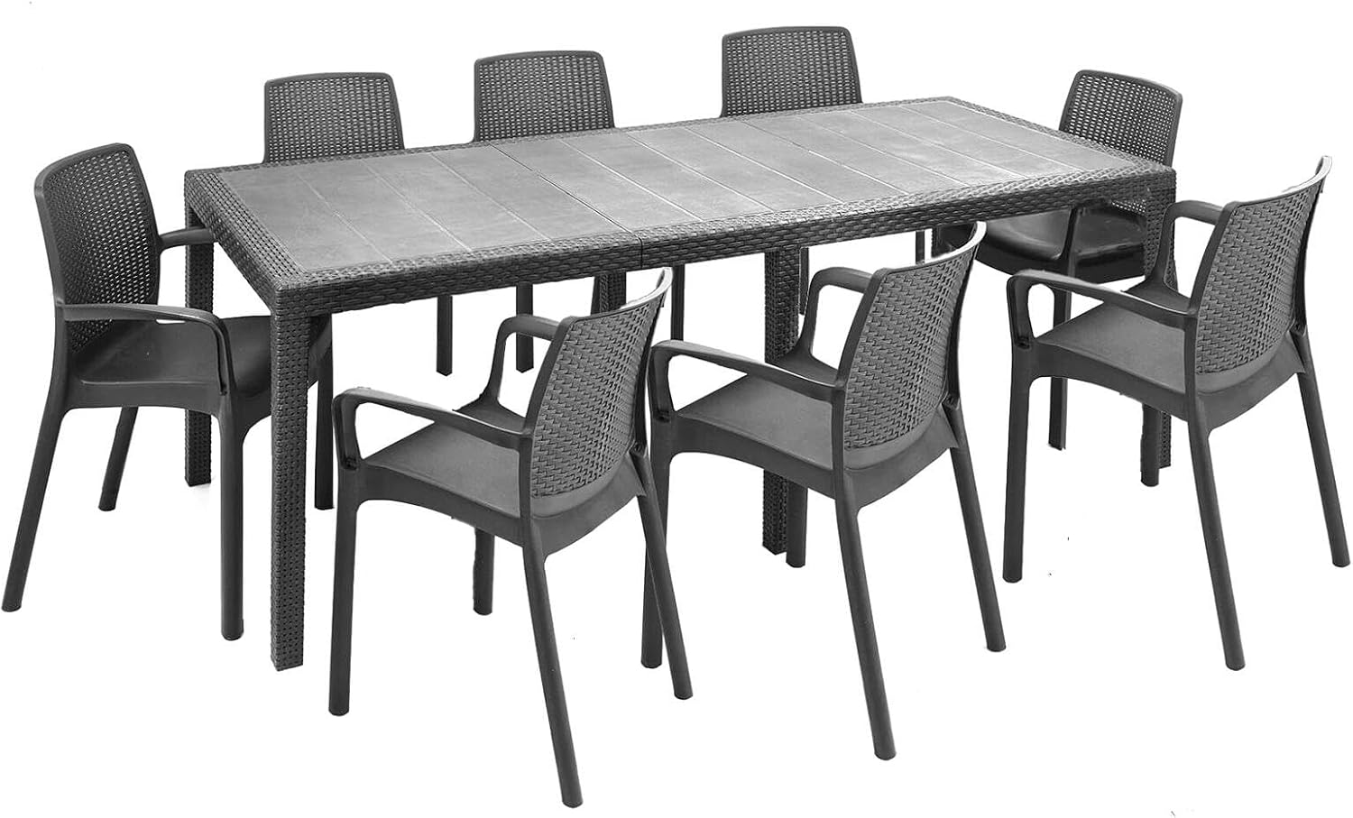 Set tavolo e sedie, Tavolo rettangolare allungabile con 8 sedie con braccioli, Moie, Salottino indoor, Made in Italy, Antracite, Dmora