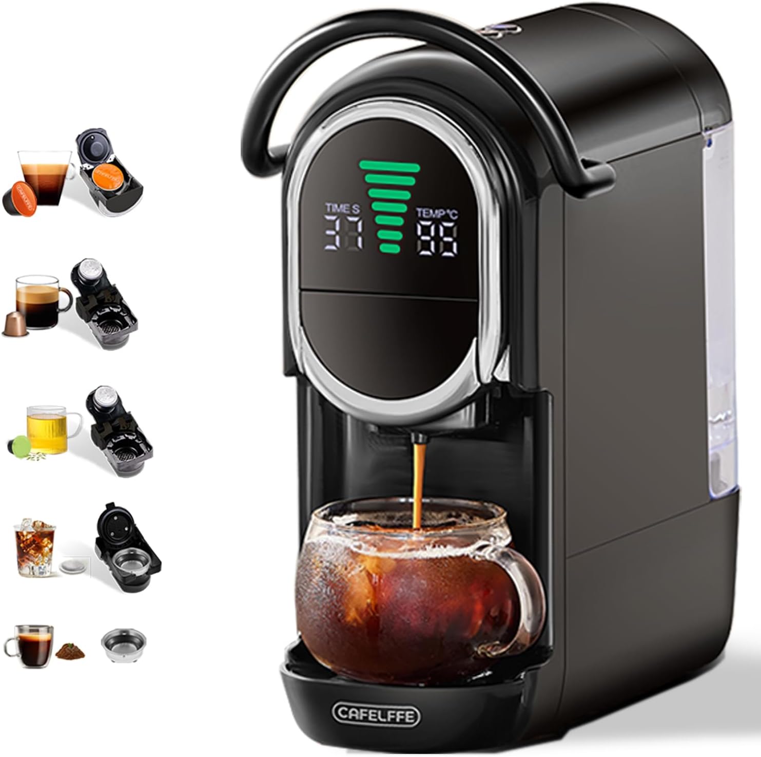Macchina da caffè MK-609S, infuso caldo, freddo, Nes Original, ESE, macinato, a capsule 4 in 1 con pressione di 19 bar, nero, CAFELFFE