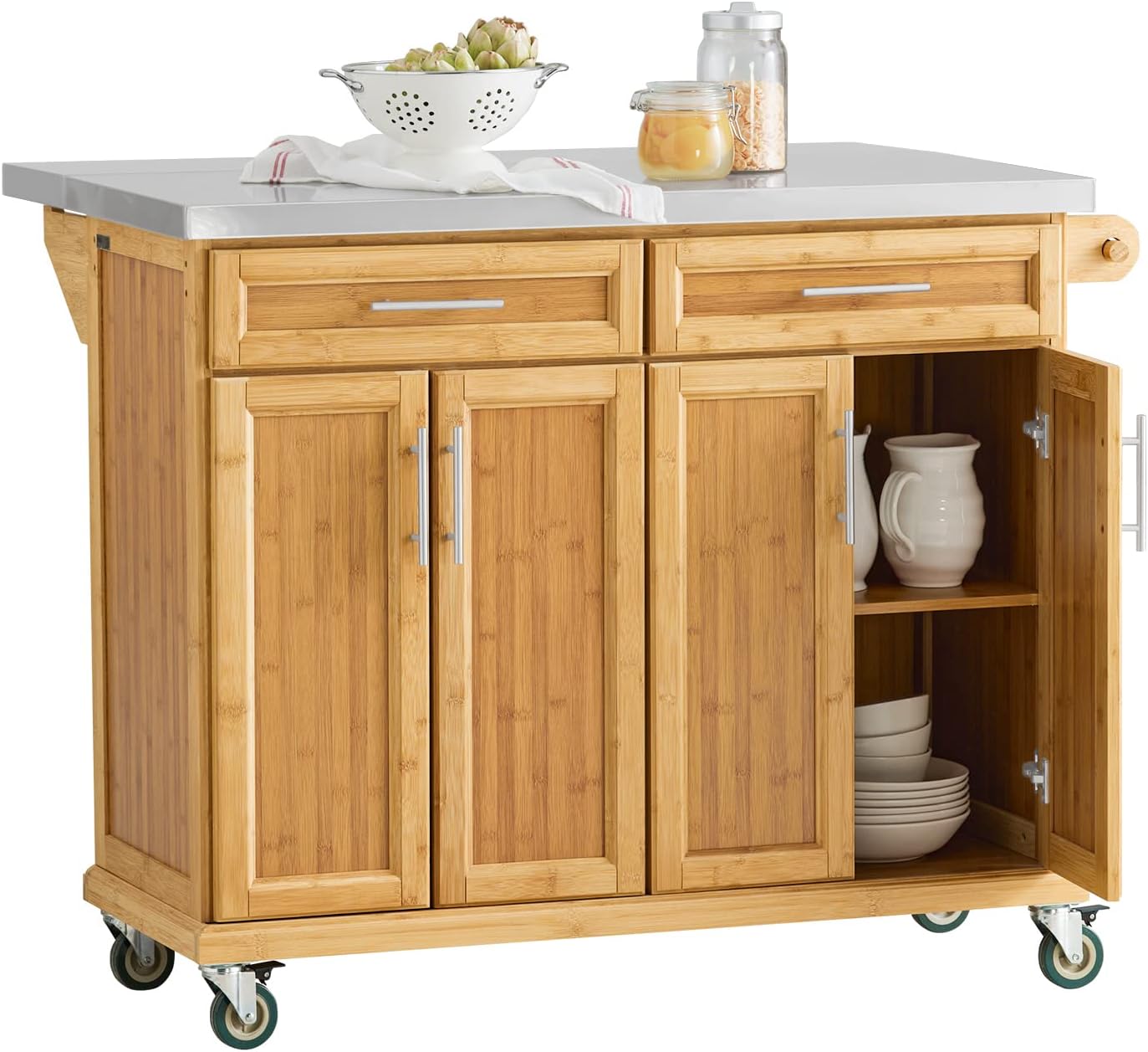 Credenza FKW69-N, Carrello Cucina con Ruote Isola Cucina con Piano di Lavoro Estensibile, SoBuy