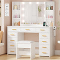 Toelette BDT86W, 110 cm Toeletta da Trucco con Specchio Luci e Presa, Luminosità Regolabile, ANWBROAD