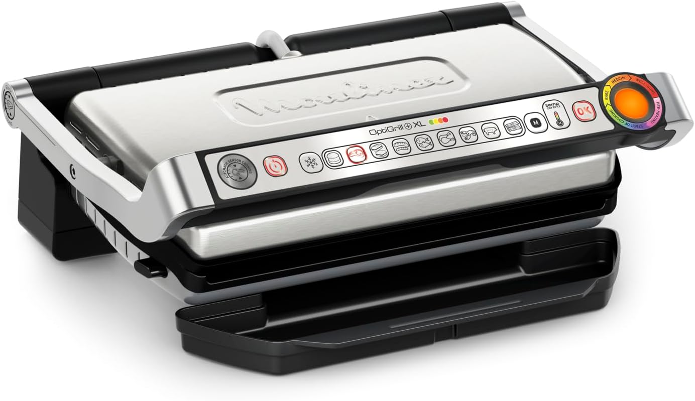 Moulinex GI722D Piastre, Optigrill+ XL, Pesce e Verdure, Antiaderenti, Indicatore di Cottura e 9 Programmi Automatici