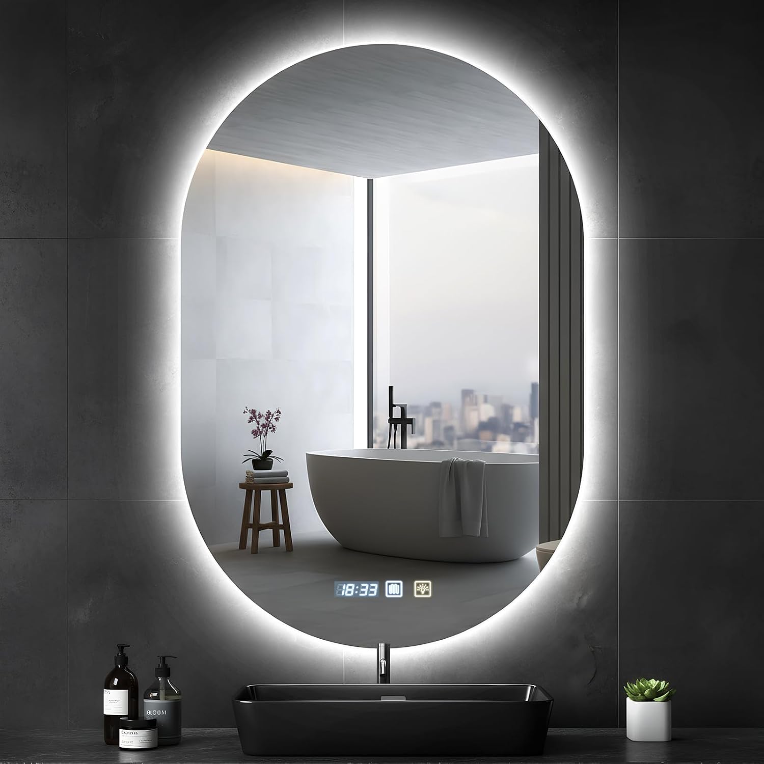 Specchi da parete, Specchio Bagno con Luce, con illuminazione, con interruttore touch, anti-appannamento, a risparmio energetico, Hondony