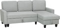 Divano, Grigio Chiaro, per Soggiorno Salotto, Letto 3 Posti con Chaise Longue Convertibile, Angolare con Vano Portaoggetti, HOMCOM