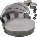 Lettino prendisole, Isola Divano da Esterno con Tettuccio Parasole Pieghevole, per Giardino - Grigio Chiaro, ® Isola Prendisole in Rattan, tectake