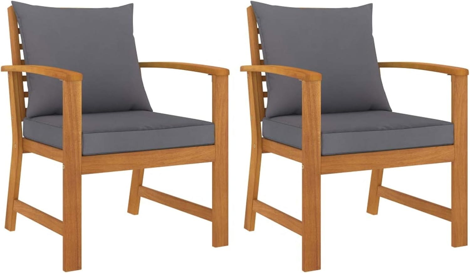 Sedie per tavolo da giardino, Tessuto in Poliestere 100%, Sedie da Giardino in Legno Massello di Acacia con Cuscini Grigio Scuro, Rustico, Tidyard