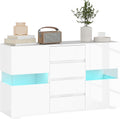 Credenza, Bianco, Mobile da Salotto con 4 Cassetti e 2 Armadietti, 120x34x70 cm, Moderna con Luce LED Regolabile con Telecomando, HOMCOM