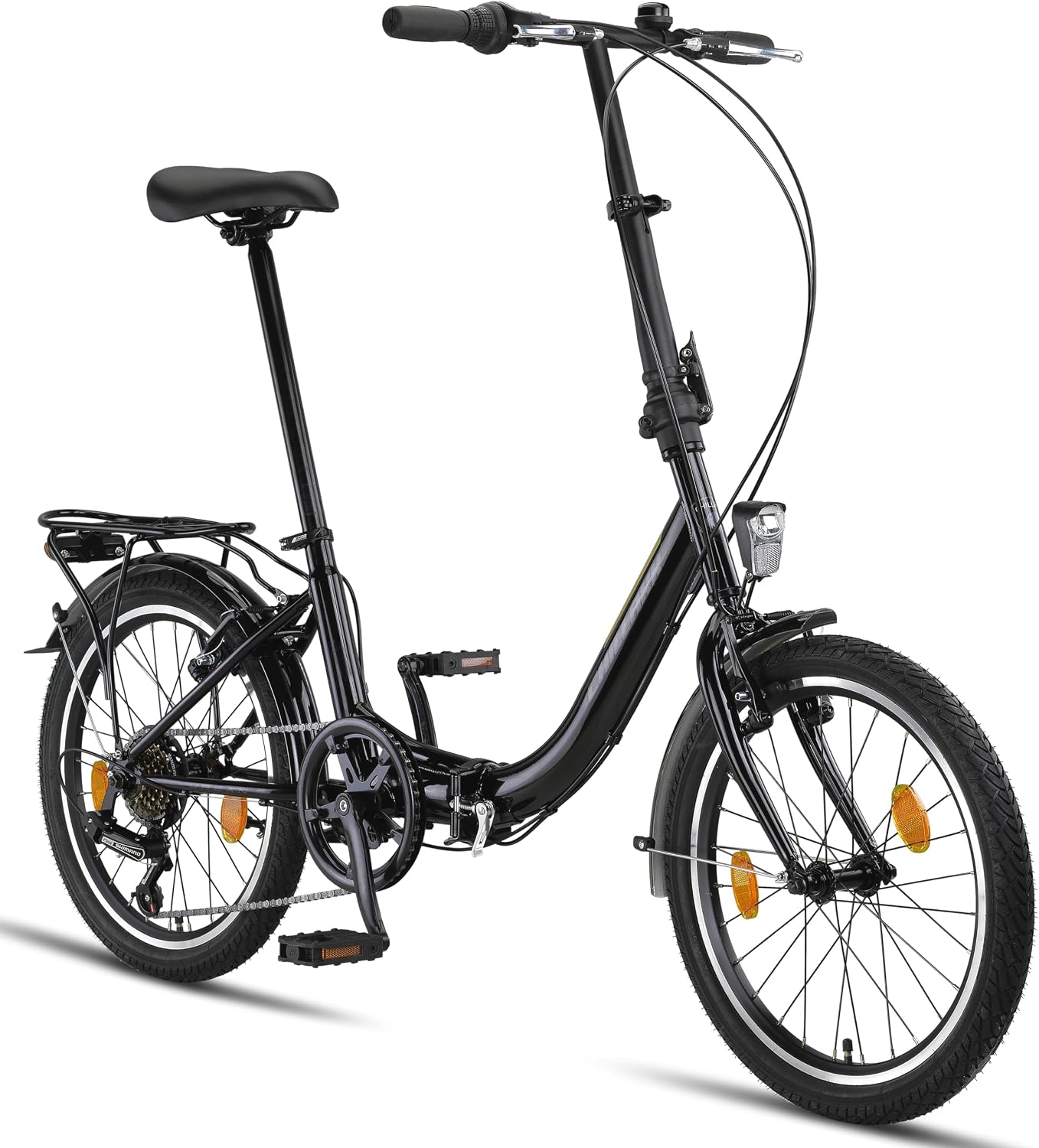 Bici pieghevoli, luce a LED, sistema di piegatura, bicicletta pieghevole, cambio Shimano a 6 marce, Chillaxx