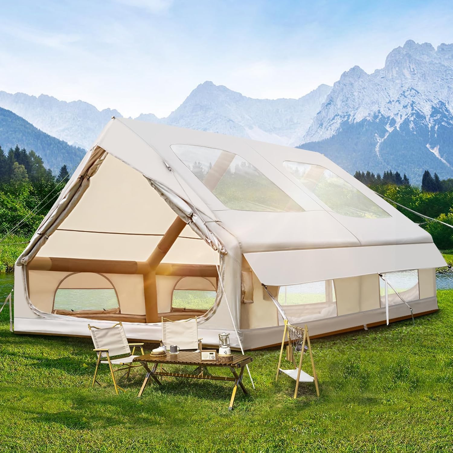 Tende familiari 420D, Oxford Glamping, antivento, impermeabile fino a 3000 mm, 4 stagioni, Tenda gonfiabile da campeggio con pompa, Gaonala