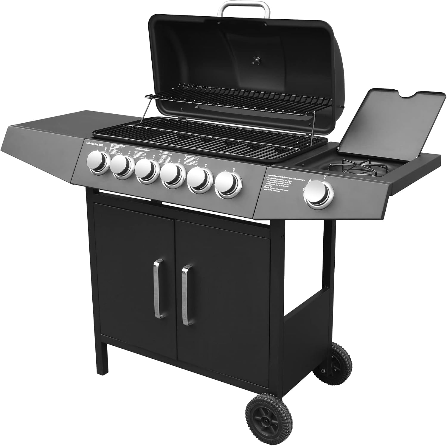 Barbecue a gas, BBQ Gas per Pietre Laviche, Compatto con 6+1 Bruciatore, Grill, con Fornello Laterale, Grande area barbecue, BROILUCK
