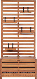 Panche, Panca da giardino con mensole e pannello in legno di acacia 80 cm, Beliani
