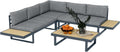 Set mobili da giardino, Grigio Scuro e Teak, Set da Giardino 4 Pezzi in Alluminio e Poliestere, Outsunny
