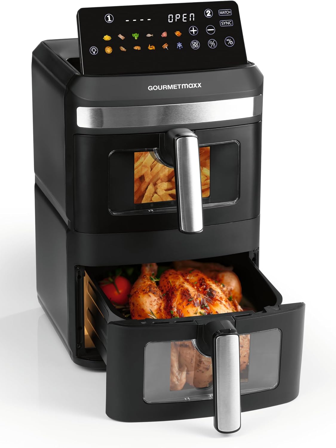 Friggitrice ad aria, Airfryer con display touch LED multicolore da 9,6 pollici e 12 programmi, calda a, GOURMETmaxx