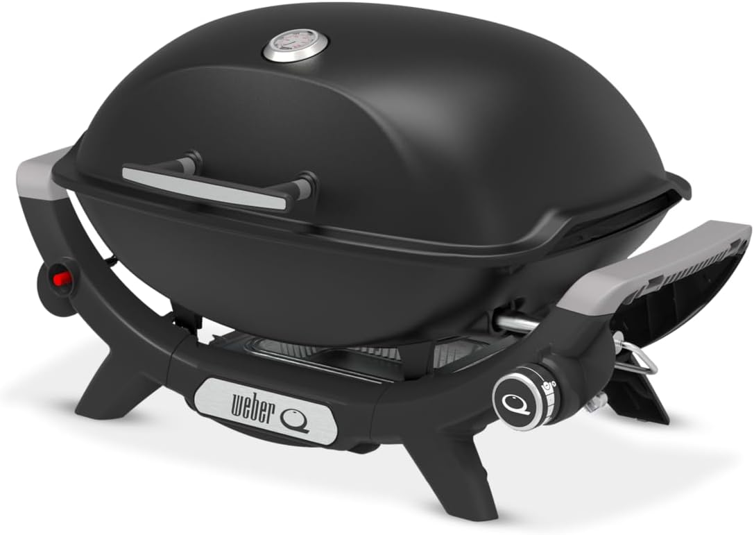 Barbecue a gas Q2100N, griglia in ghisa Smaltata in Porcellana a 2 sezioni - Nero (1501082), 1 bruciatore, Barbecue Portatile, Coperchio Alto, Weber