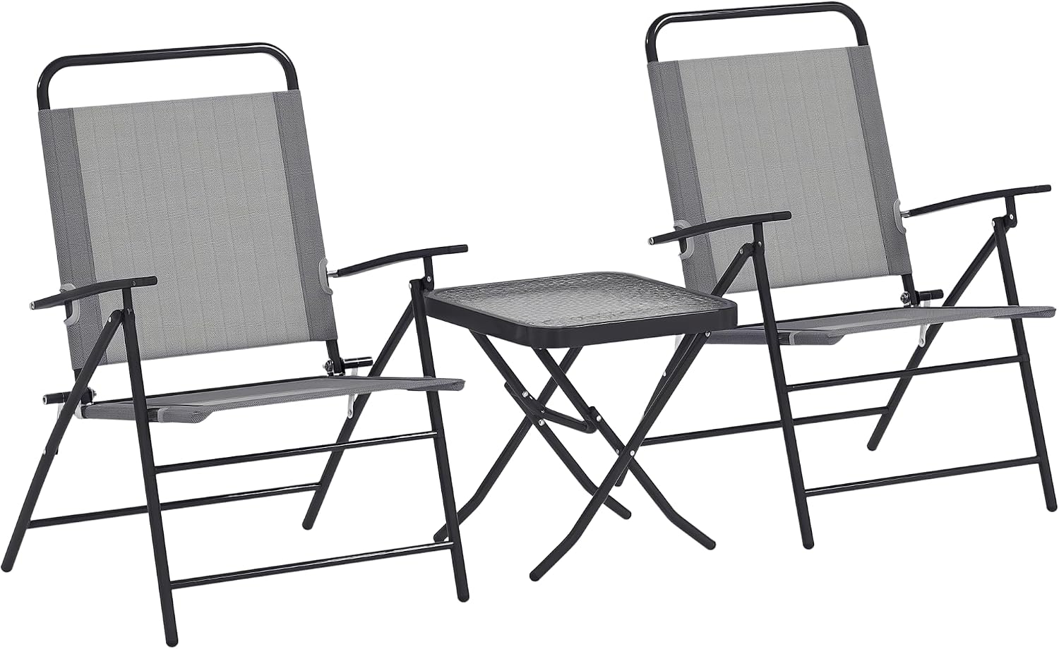 Set bistrò, Cortile, Grigio, Set da Giardino 3 Pezzi con 2 Sedie da Giardino Pieghevoli con Schienale Regolabile e Tavolo, Outsunny