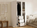 Armadio, Bianco, Mobile appendiabiti per camera da letto, a 3 ante battenti e 3 cassetti, 135x52h204 cm, Guardaroba Falterona, Dmora