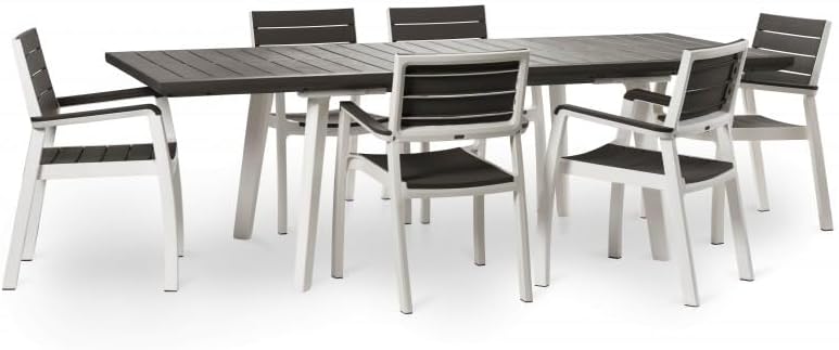 Set da pranzo, 240 con 6 Poltrone colore Bianco, Grigio, Set da Giardino Tavolo allungabile 160, Keter