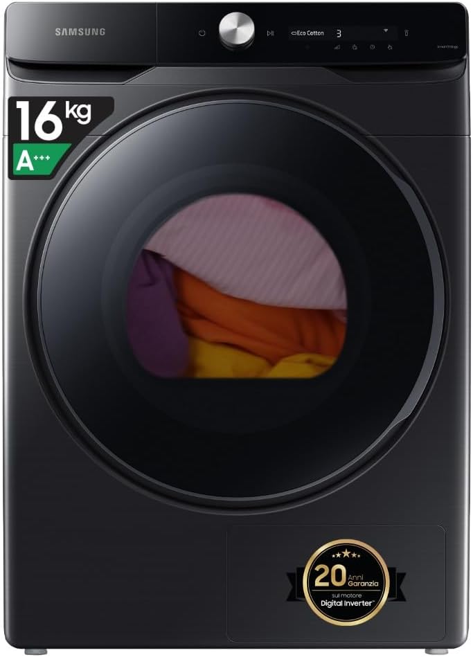 Samsung DV16DG8600BVU3 asciugatrice, 16 kg, Pompa di Calore, Wifi, AI Dry, Programma Igienizzante, Carica Frontale