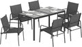 Set da pranzo, 6 Sedie in Texteline Traspirante, Nero, Set Tavolo e Sedie da Giardino 7 Pezzi, Set Pranzo Esterno con Tavolo Effetto Legno, Outsunny