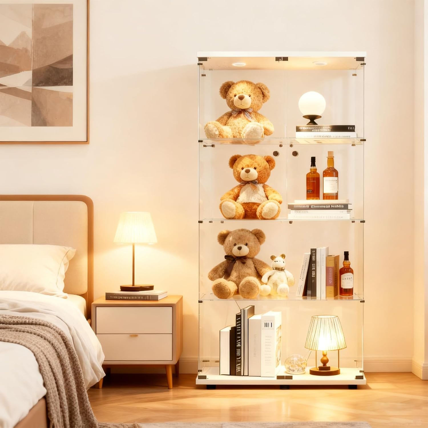 Vetrinette, Vetrinetta Espositiva, Vetrina Espositiva con LED, Vetrina Soggiorno, 2 Ante, 4 Ripiani, PLLBIKK