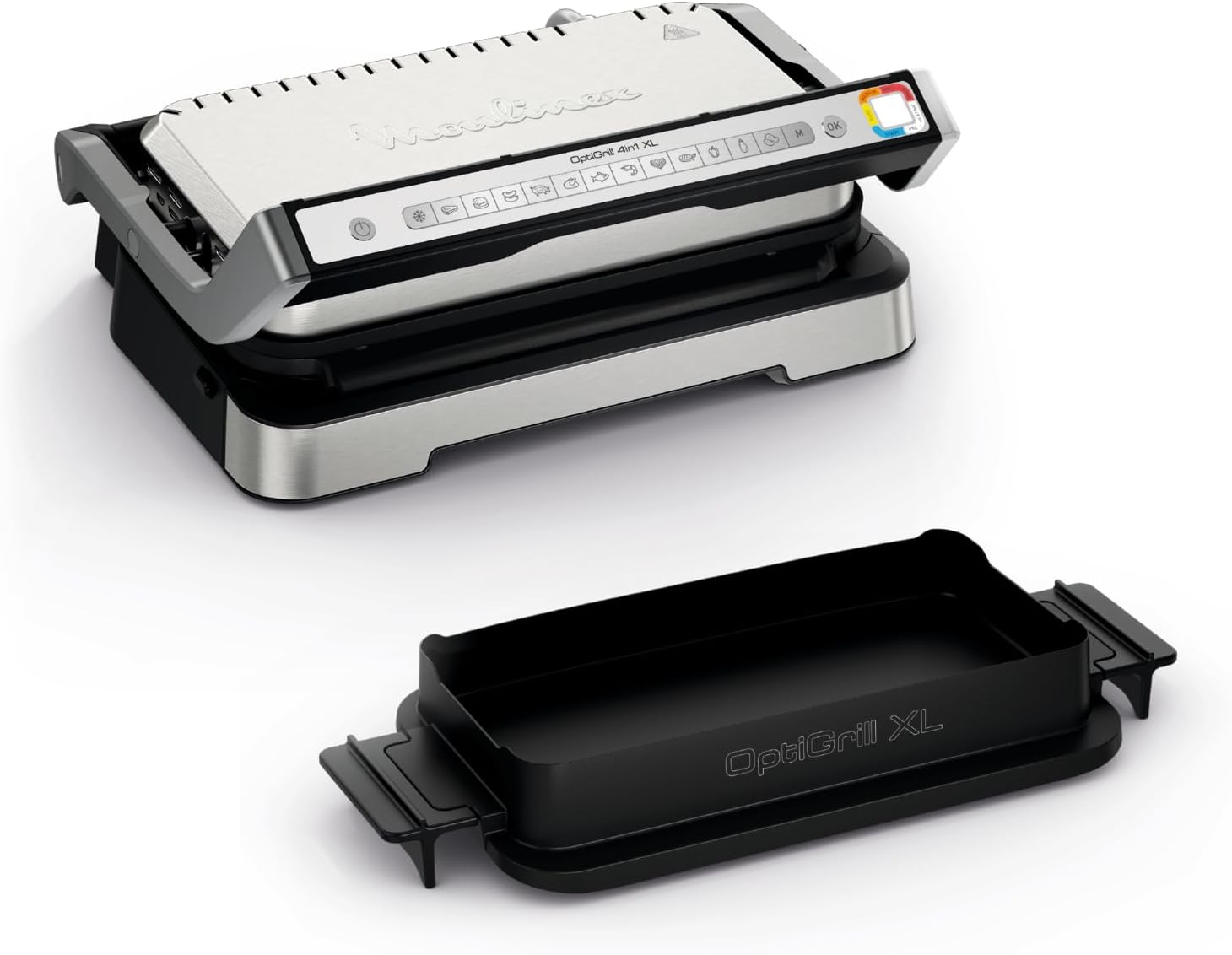 Moulinex GI784D Piastre, Griglia Elettrica, Pasto Completo, Indicatore di Cottura, Antiaderenti, Optigrill 4in1 XL, Capacità 6-8 Persone