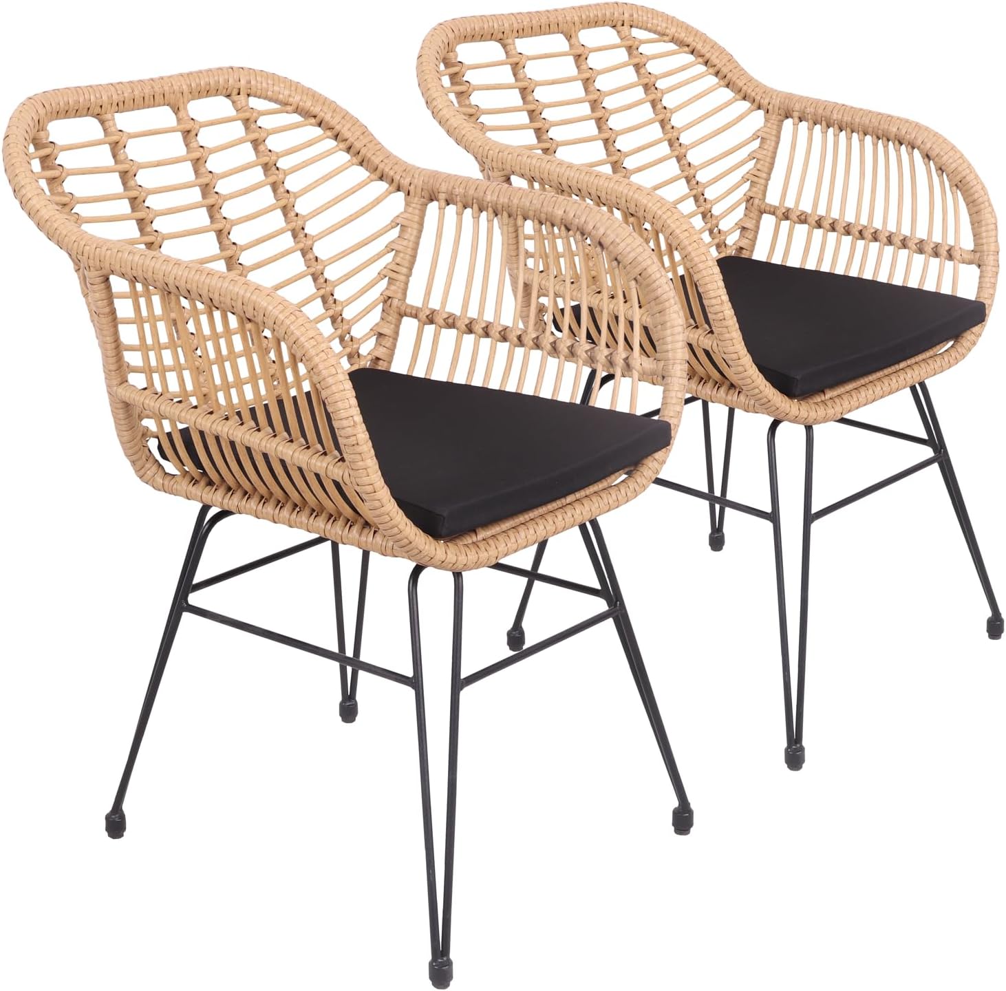 Poltrone, Resistenti ai Raggi UV e idrorepellenti, Set di 2 Cinta in Rattan Sintetico con Cuscini, Happy Garden