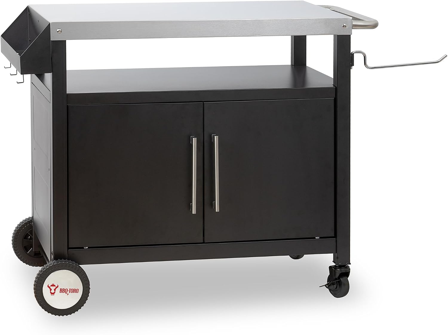 Carrelli, Carrello per barbecue 103,5 x 59 x 81 cm, Tavolo per barbecue con ampio piano di lavoro, Tavolo per barbecue outdoor, argento, BBQ-TORO